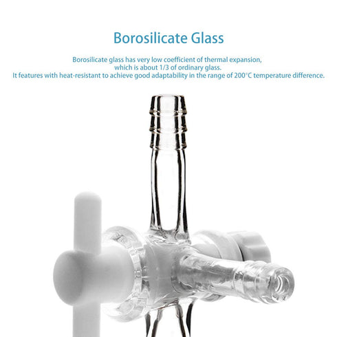 StonyLab Vacuum Glass 3-Way Flow Control Adapter, Borosilicate Glass Adapter with Standard 14/20 Taper Joint and PTFE