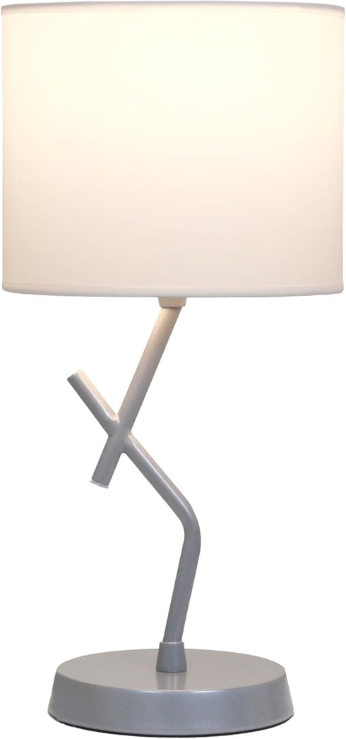 LT1172-SLV 17.13" Simple Designs Metal and Modern Abstract Table Lamp with Drum Fabric Shade, Bedroom, Office, Living