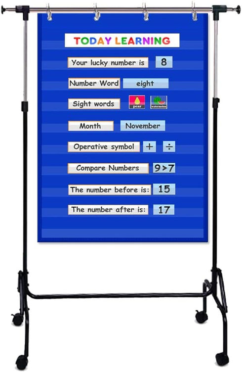 Standard Pocket Chart, Clear 10 Pockets for Classroom & Home, Heavy Duty Hanging Pocket Chart