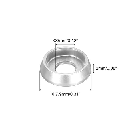 MECCANIXITY M3 Cone Cup Countersunk Washers,Hole Dia 3mm/0.12" Aluminum Gaskets Cup Head Washer Gasket for Screw RC/FPV/PC/Drone/Mechanical Accessories Model Parts,Pack of 60(Silver)