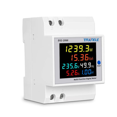 Single Phase Energy Meter Tester, Din Rail Electricity Usage Monitor, 6 in 1 Multimeter AC 40-300V 100A
