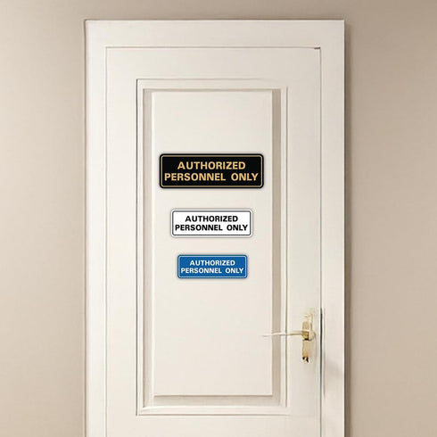 Standard AUTHORIZED PERSONNEL ONLY Wall or Door Sign - Secure Access Control - Easy Installation - Black/Gold - Small