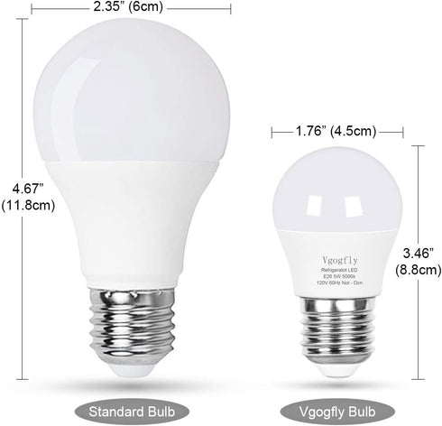 Vgogfly LED Refrigerator Light Bulb, 40W Equivalent, 120V A15 Fridge Waterproof Bulbs, Daylight White 5000K (3 Pack)