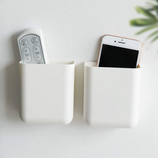 T-H-See Remote Holders Wall Mount, Hole Free Self-Adhesive Storage Box & Pen Holder, 2 Pack