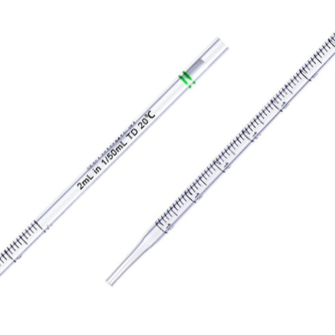 Polystyrene Serological Pipettes, Individually Wrapped Sterile Plastic Graduated Pipette 2ml, Pack of 100