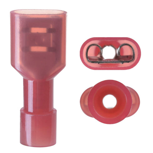 XHF 22-16 AWG 500 Pcs Female Spade Disconnect Connectors Fully Insulated Quick Crimp Wire Connectors Red