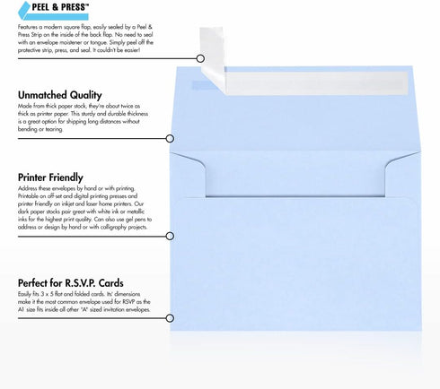LUXPaper 4Bar A1 Invitation Envelopes | Peel & Press | Baby Blue | 3 5/8" x 5 1/8" | 80lb. Text | 50 Qty