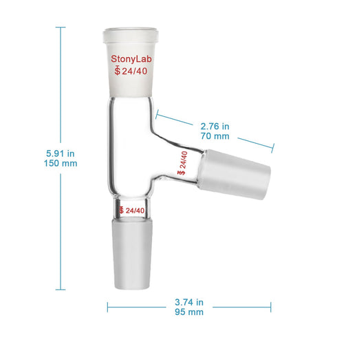 StonyLab 3 Way Distilling Adapter with 24/40 Joints for Distillation Apparatus