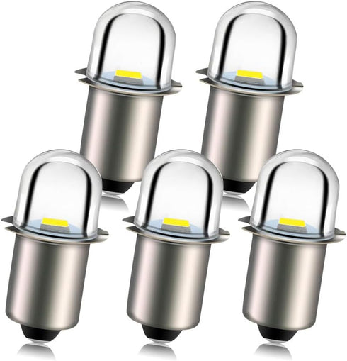 Ruiandsion Upgrade LED Flashlight Bulb, 18V P13.5S Base, White LED Replacement for Torch Lights, Non-Polarity, Pack of 5