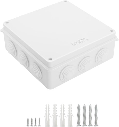 LeMotech ABS Plastic Dustproof Waterproof IP65 Junction Box Universal Electrical Project Enclosure White 7.9 x 7.9 x