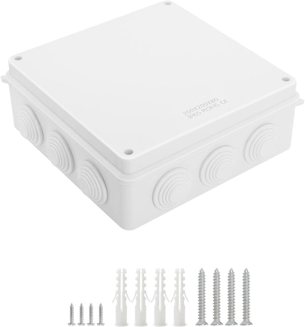 LeMotech ABS Plastic Dustproof Waterproof IP65 Junction Box Universal Electrical Project Enclosure White 7.9 x 7.9 x