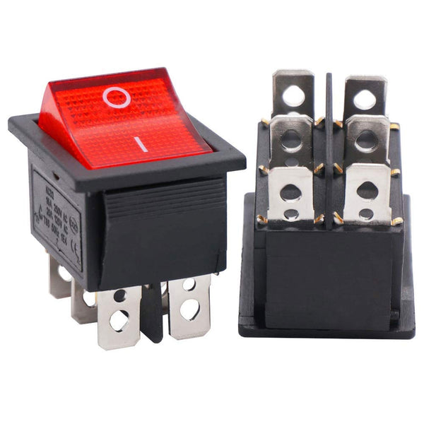 Twidec 2Pcs Rocker Switch 6 Pins 2 Position ON/ON AC 10A/125V 6A/250V DPDT Red LED Light Illuminated Toggle Switch