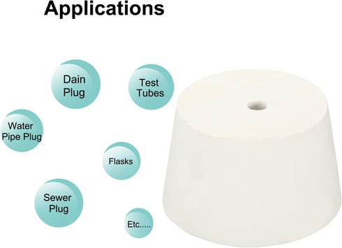 MECCANIXITY Rubber Tapered Plug 51mm to 62mm with 8mm Hole, White Test Tubes Bungs Stopper, 4 Pieces for Lab Home