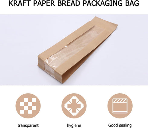 ARTSEWPLY 25pcs Kraft Paper Bread Bags with Window, Food-grade Kraft Paper, Natural Brown, Long Bread Storage