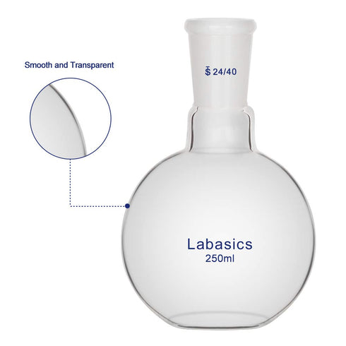 Glass 250ml Single Neck Flat Bottom Boiling Flask, with 24/40 Standard Taper Outer Joint, 250ml