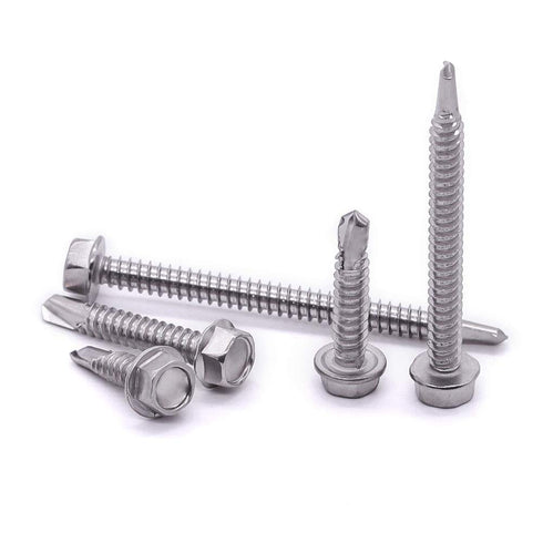 #14 x 4" Hex Washer Head Self Drilling Screws, 25 PCS, Self Tapping Sheet Metal Tek Screws, 410 Stainless Steel