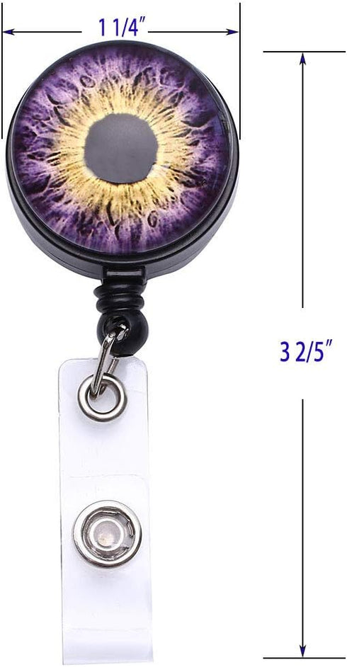 Badge Reel, Retractable ID Card Holder with 5 Assorted Patterns, 5 Pack, Animal Eyes Iris