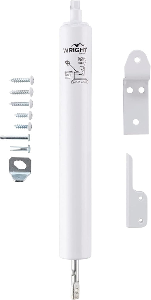 Wright Products Light Duty Screen Door Closer with Head Jamb Bracket, Adjustable Speed, Transitional, White
