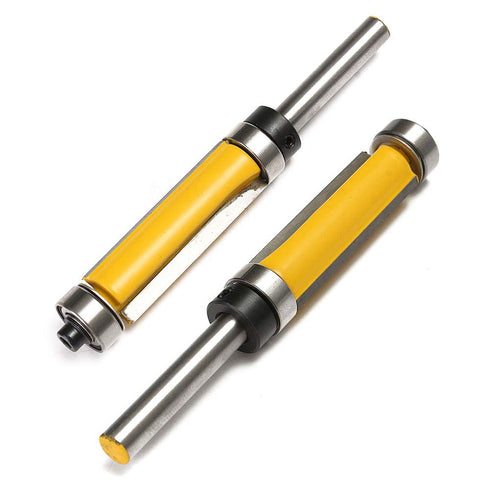Yakamoz 2Pcs 1/4'' Set 10 Shank Top and Bottom Bearing Guide Flush Trim Pattern Router Bit Woodworking Cutter Tool