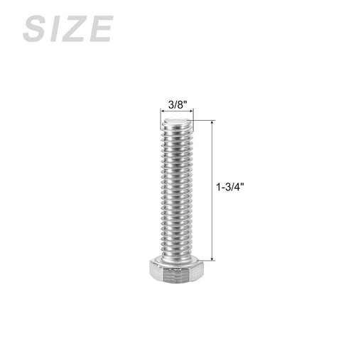 Hex Head Screws Bolts Nuts Flat & Lock Washers Kits 3/8-16x1-3/4" Stainless Steel Fully Threaded Machine Screws