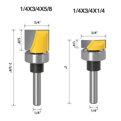 Wolfride 1/4-Inch Shank Door Hinge Router Bit Set - Template Flush Trim, Hinge Mortise, Bottom Cleaning Router Bit