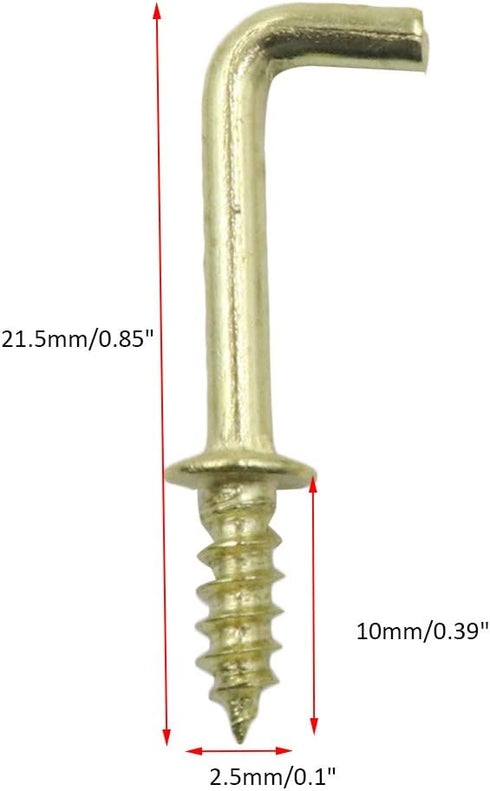 150Pcs 1/2 Inch Brass Plated L Hooks, Mini Right Angle Metal Screw-in Hooks for Hanging