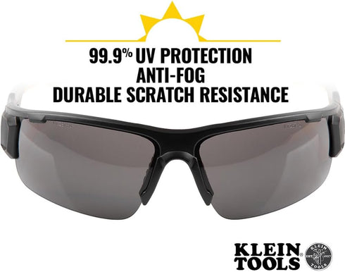 Klein Tools 60162 Safety Glasses, Professional Protective Eyewear, Semi Frame, Scratch Resistant, Anti-Fog, Gray