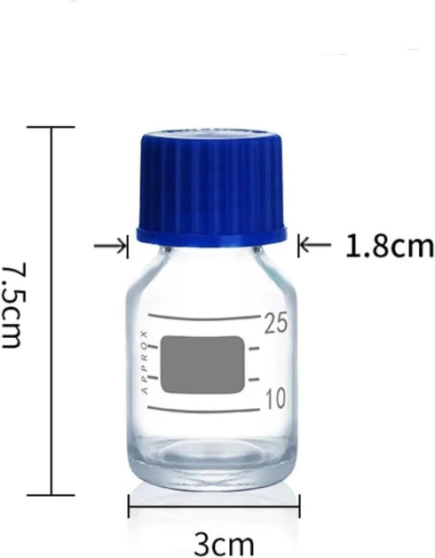 25ml Reagent Media Bottle, Graduated Glass Round Media Storage Bottle with Orange double cover GL45 Screw Cap, Wide Mouth Lab Reagent Bottle, Clear,Pack of 1 by QOAEZK