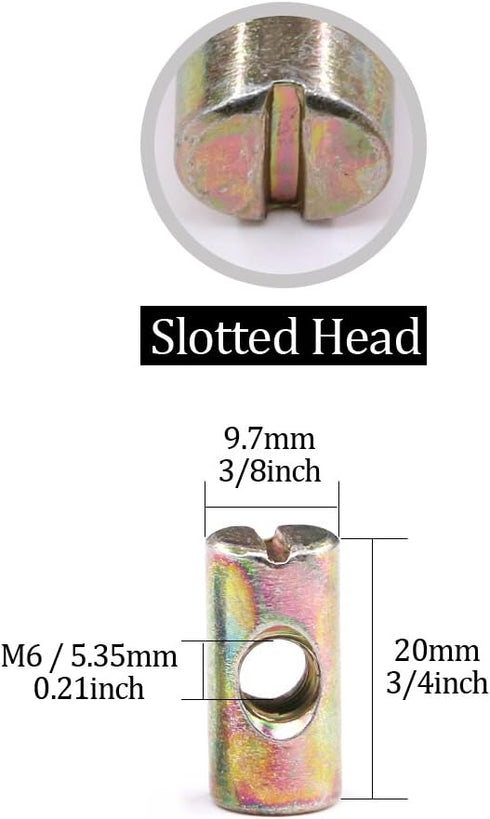 Hilitchi 20-Pcs M6 Pozidriv Slotted Barrel Nuts - Cross Dowels Slotted Nuts for Furniture, M6 x 20mm