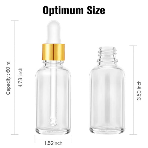 PrettyCare Eye Dropper Bottles, 2 oz, 4 Pack, Glass Bottles with Golden Caps, Labels, Funnel & Measured Pipettes