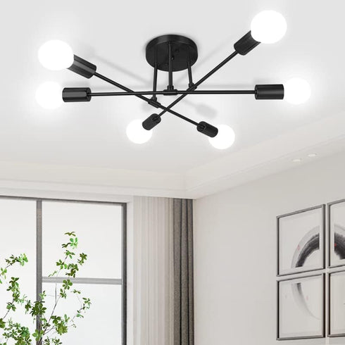 6 E26 Bulbs CANMEIJIA Modern Sputnik Chandelier Ceiling Light Fixture with Lights Black Mid Century Ceiling Mount