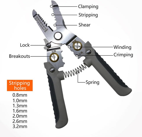 Manual Wire Stripper - 8 Inch Cutout (8 AWG - 22 AWG) Multifunctional Wire Crimping Plier and Cutter Tool