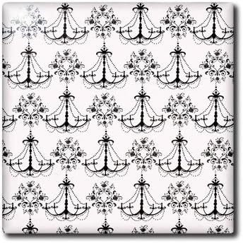 3dRose 8 Inch Chic White and Black Chandeliers Ceramic Tile