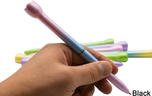 Maydahui 12 PCS Colorful Rose Ballpoint Pens - Retractable Flower Pens with Black Ink for School & Office