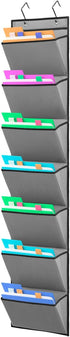 Wall Mounted File Holder - Over Door Hanging Mail Organizer for Papers, Magazines, and Books (7 POCKETS-GREY)