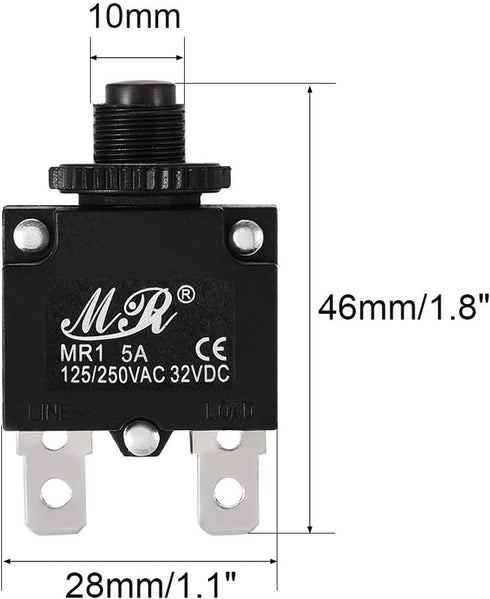 uxcell 5Pcs Push Button Reset Thermal Overload Protector Circuit Breaker AC 125/250V 5A