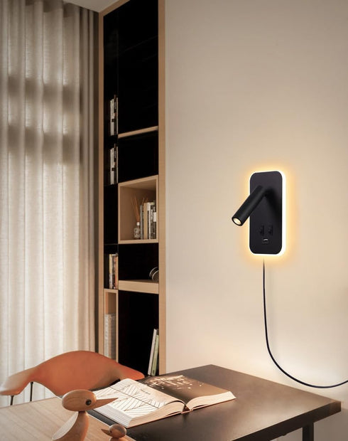 AWEKLIY Wall Mounted LED Reading Light for Bed Headboard, Bedside Wall Sconces USB Charging, Night Light for Bedroom