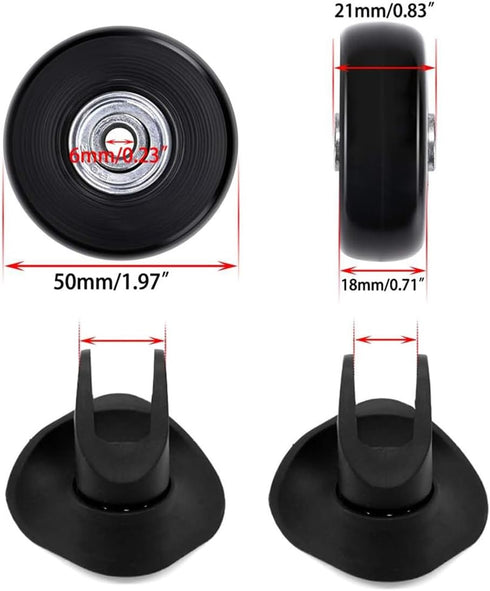 50 x 18mm Set of 4 Luggage Suitcase Replacement Wheels, Rubber Swivel Caster Bearings