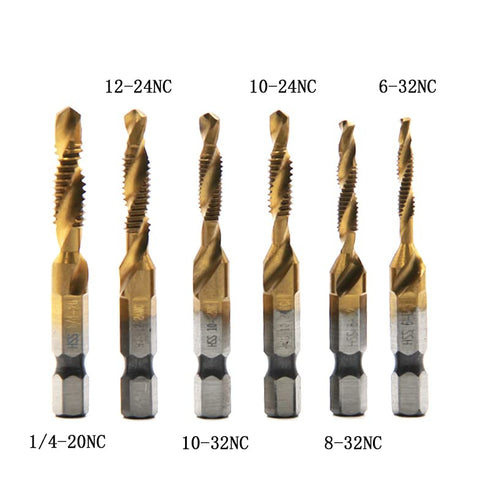 5PCS Titanium Combination Drill Tap Bit Set, Screw Tapping Hex Shank HSS Metric/Imperial Plug Drill Bits