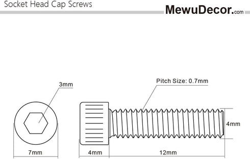 M4-0.7 x 12mm Socket Head Cap Screws, Stainless Steel 18-8, Full Thread, 100 PCS
