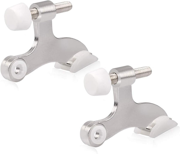 HOMOTEK 2 Pack Hinge Pin Door Stopper - Adjustable Deluxe Heavy Duty, Satin Nickel with White Rubber Bumper Tips