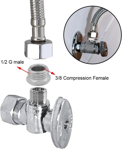 Joywayus 2PCS 1/2 G Male to 3/8 Compression Female Thread Bushing, Nickel Plated Brass Faucet Connector