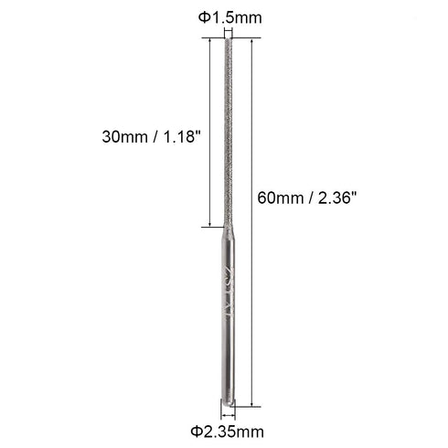 uxcell Mini Diamond Burrs Grinding Drill Bits for Rotary Tool 2.35mm Shank 1.5mm Cylindrical Ball Nose 5 Pcs