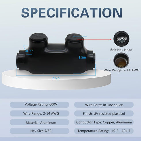 2-14 AWG Insulated Inline Splice Connector Black Wire Connectors,Allen Hex 5/32" Insulated Cable Connectors Pre-Loaded Oxide Inhibitors(1pcs)