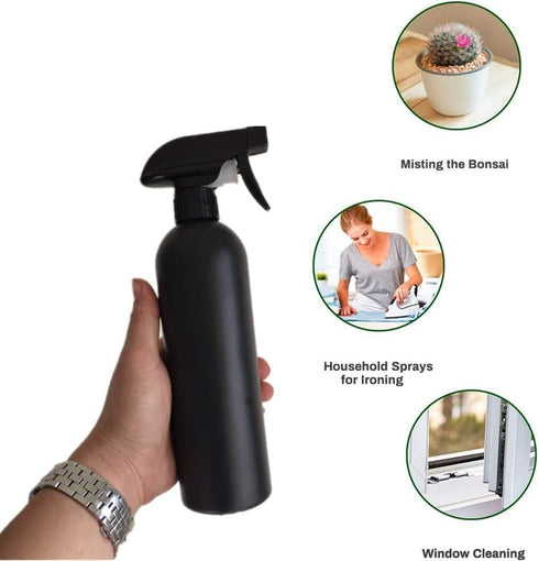 Plastic Spray Bottle 500ml Mister for Cleaning, Black Empty Spraying Bottles for Kitchen and Garden