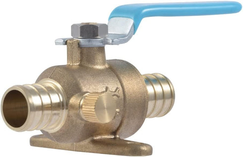 SharkBite 3/4 Inch Crimp Ball Valve, Brass Plumbing Fitting with Mounting Tabs and Drain, PEX Pipe, PE-RT, UC24616Z