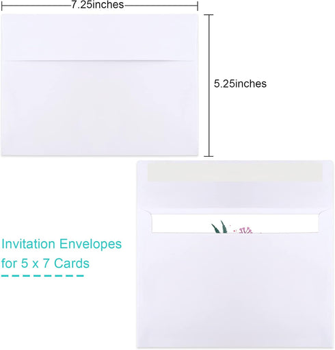 Joyberg 50 Packs 5x7 Envelopes, White A7 Self Seal Envelopes for Invitations, Weddings, Photos, Greeting Cards