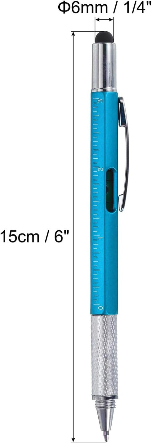 MECCANIXITY 4pcs 6 in 1 Multitool Tech Tool Pen Gifts for Men, Ballpoint Pen, Ruler, Screwdriver, Blue