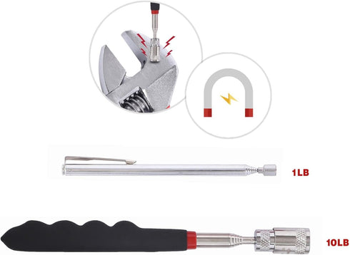 Magnetic Pick Up Kit 5pc, Includes 1lb and 10lb Rods, Inspection Mirror and Flexible LED Flashlight