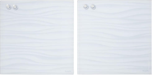 ECR4KIDS Magnetic Dry-Erase Glass Board, 17.5in x 17.5in, Wall-Mounted Whiteboard, 2-Pack, White Waves
